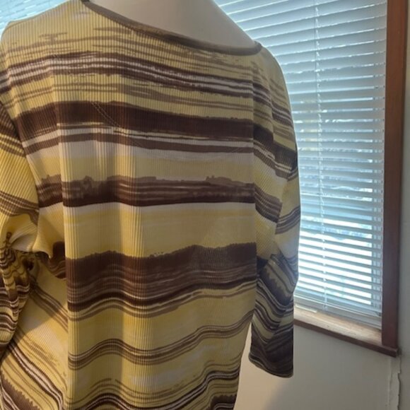 Allison Daley Yellow/Tan/Brown/White stripe 3/4 sleeve top, size 2X - Picture 3 of 5
